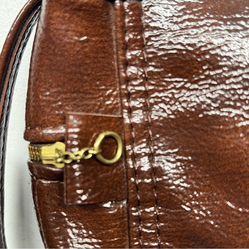 Vintage Chestnut Brown Vegan Leather Zip Up Toiletry Travel Bag Dopp Kit - Nice - Picture 4 of 8